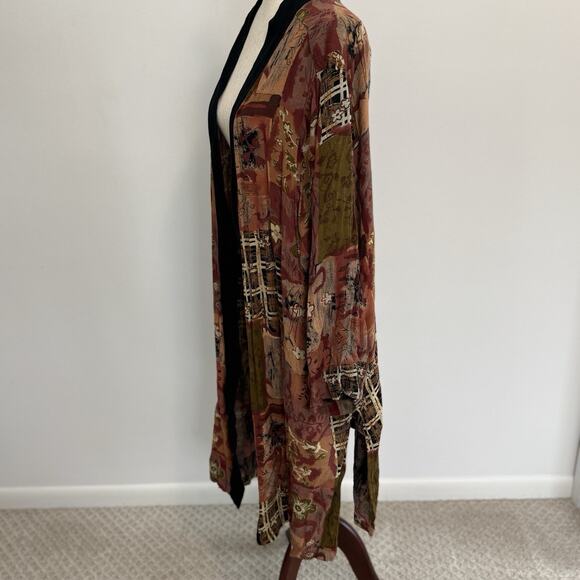 Women Plus Size 3x Kimono Robe Open Front Artsy Rayon Vintage Cardigan - Picture 5 of 9